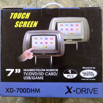 tv mobil model headrest touchscreen tv/dvd/game/usb/slot memory merk X-Drive XD-700DHM