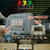 tv mobil model headrest touchscreen tv/dvd/usb/game merk Tanaka MH-709DVD